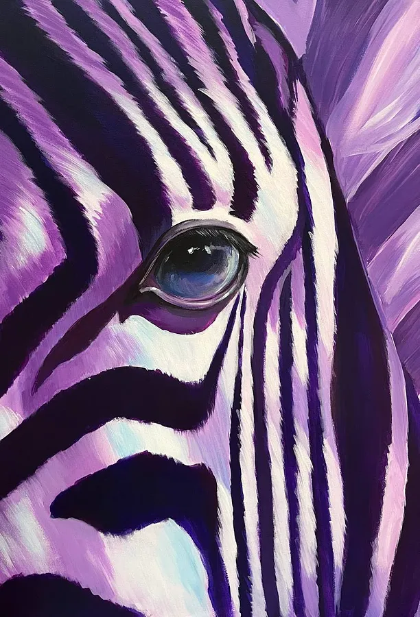 Image of The Depth of the Soul in the Eyes of the Zebra by Kate Bortnik, size: 50*70 cm, made of Canvas, acrylic, Painting medium, from Lviv, Ukraine, part of the Africa series, priced at $300