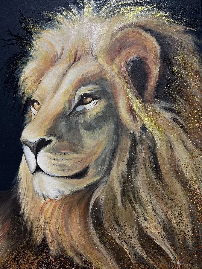 Image of Gaze into a Confident Future by Kate Bortnik, size: 50*70 cm, made of Canvas, acrylic, glitter, Painting medium, from Lviv, Ukraine, part of the Africa series
